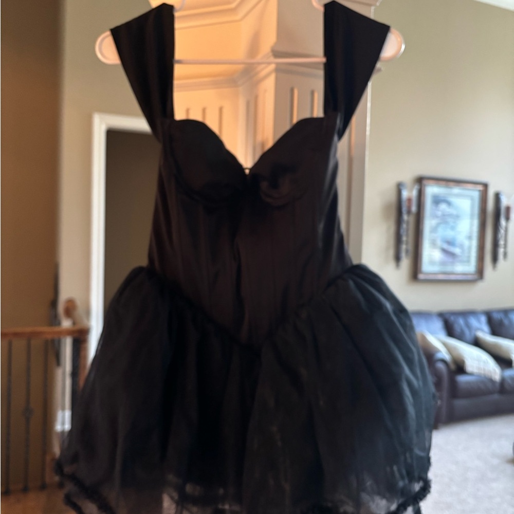 Oh Polly Black Satin Dress